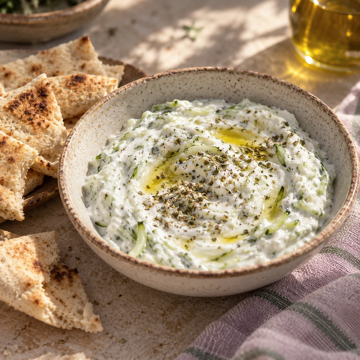 Tzatziki with pita and herbs
